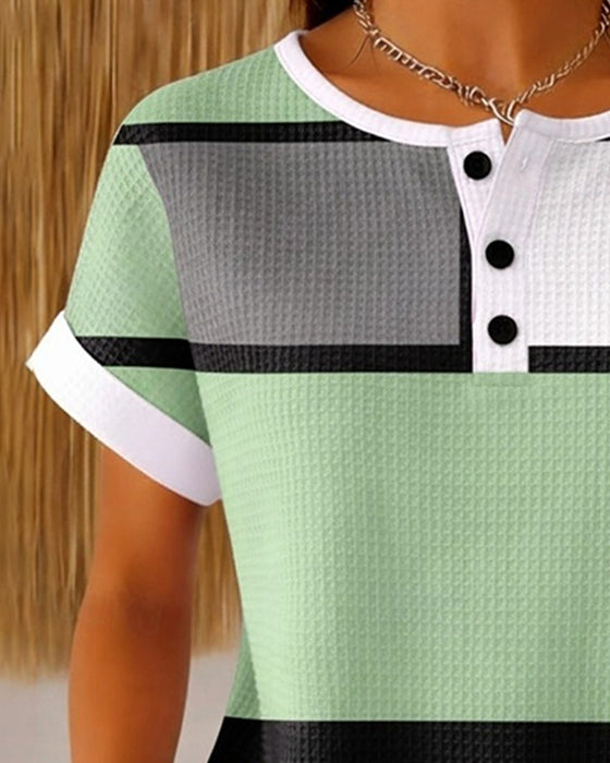 Topp Henley Vaffel Geometrisk
