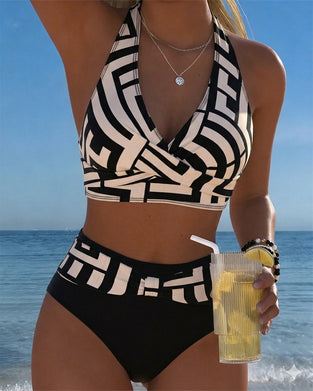Bikini Geometrisk Trykk Høy Midje