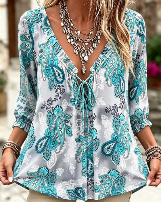 Bluser Paisley V-Hals Knyte