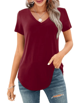 T-Shirt Uregelmessig V-Hals Casual