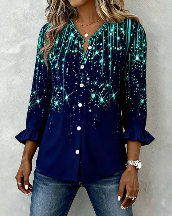 Skjorte Nøkkerosebladkant Trykk Knapping