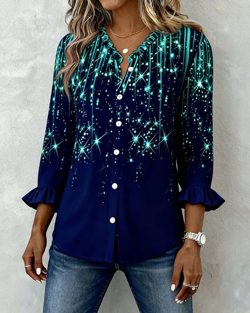 Skjorte Nøkkerosebladkant Trykk Knapping