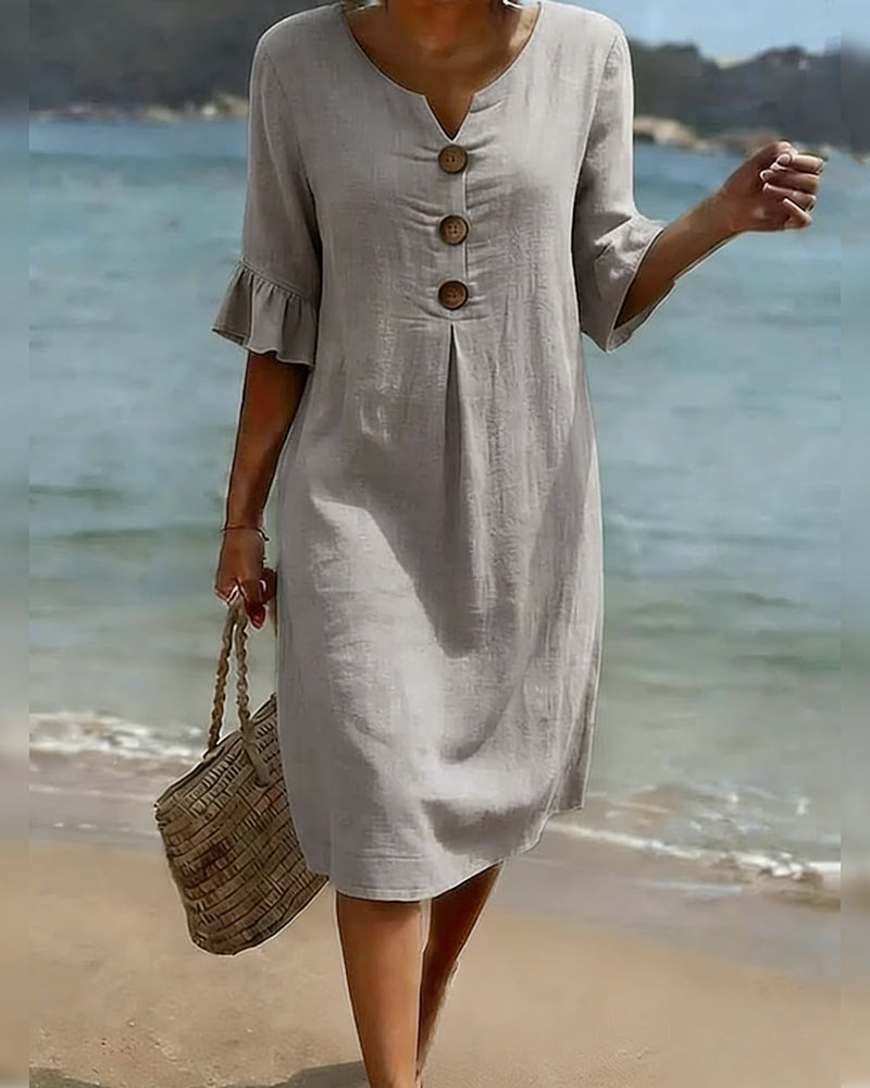 Kjole Knepp Rynkete Erm 100% Bomull