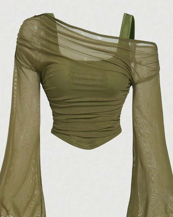 Bluse Nett Rynket Lang Erme Cami