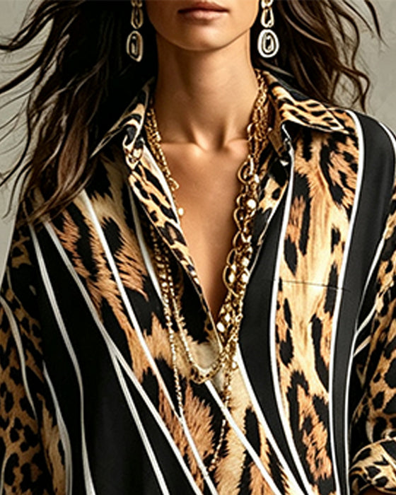 Kjole Leopard Diagonal Stripe Slag