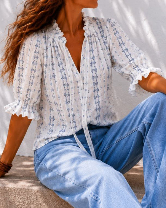 Bluse Liten Blomstret Ruffle