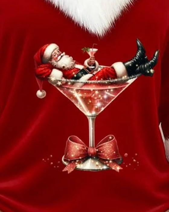 Top Fløyel Juletrykk Langermet