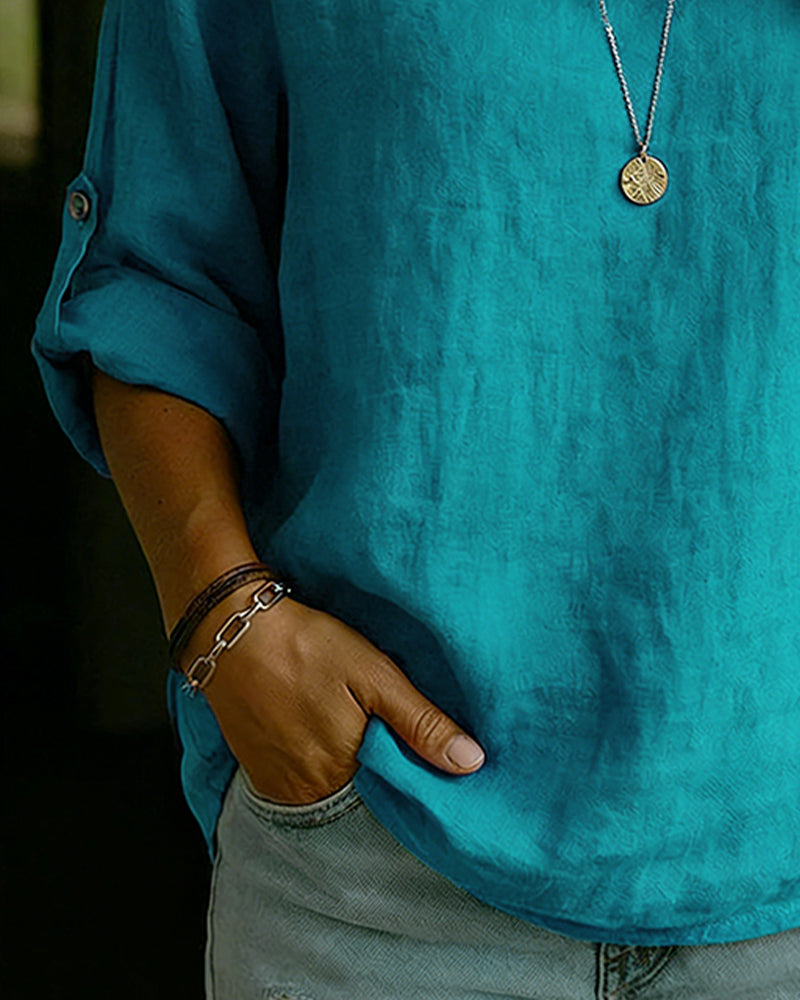 Topp Nedbrettet Krage Bomull