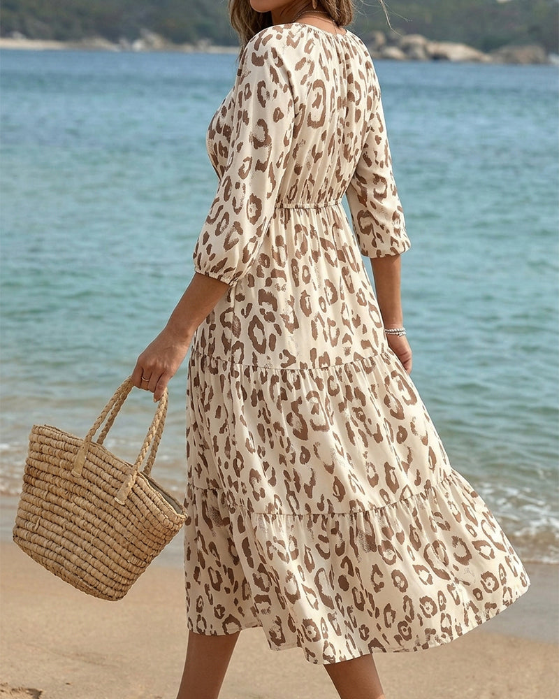 Kjole Leopard Trykk V-hals