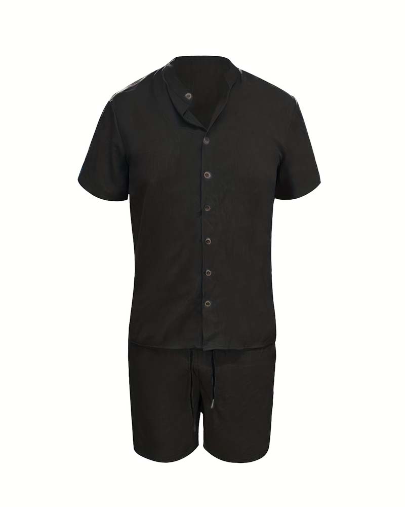 Herrer Sett Kortsermet Skjorte Og Shorts