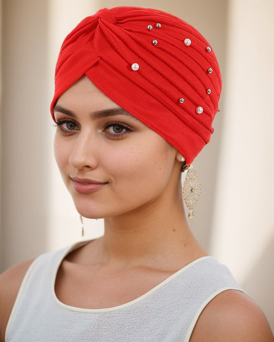 Lue Perle Plissert Forhåndsknytt Turban