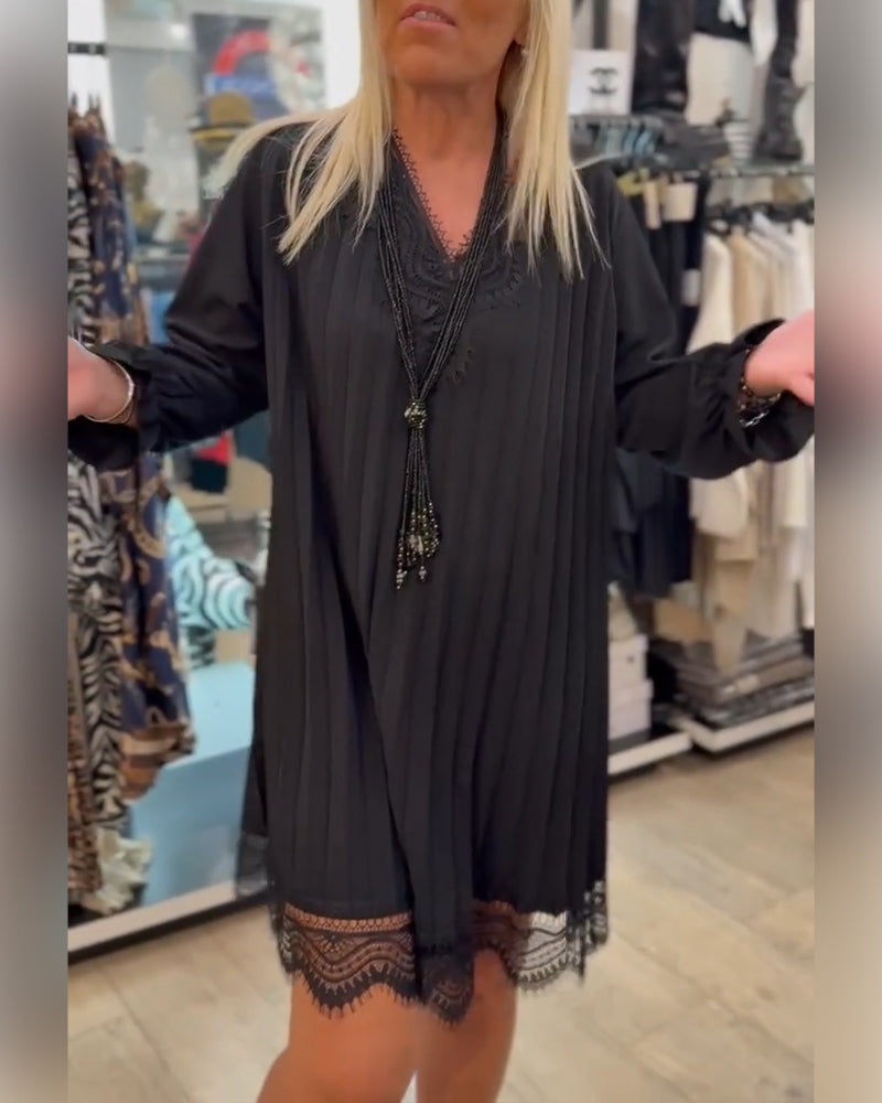 Kjole Kniplingkantet Plissert Løs