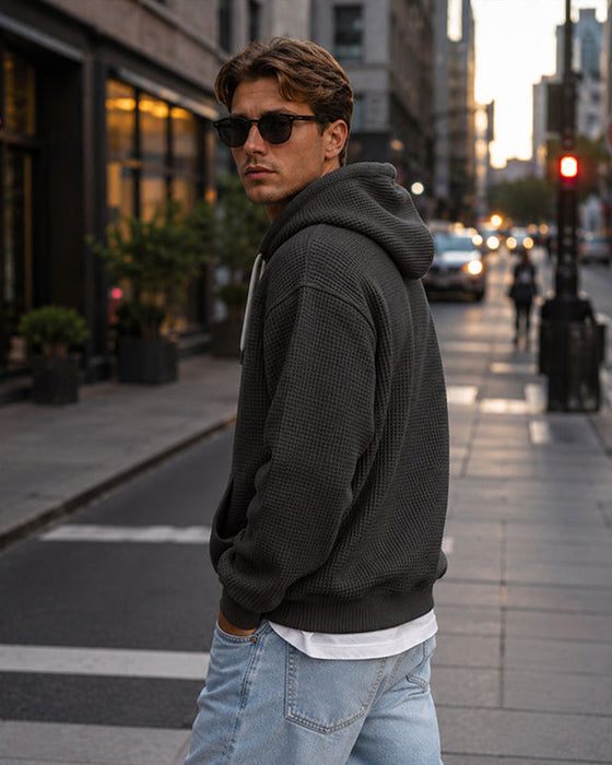 Hoodie Herre Solid Glidelås Pullover