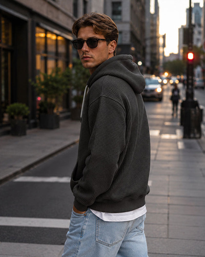 Hoodie Herre Solid Glidelås Pullover