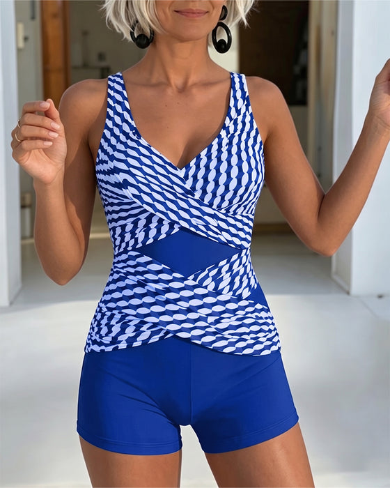 Tankini Geometrisk Trykk Kryss Design