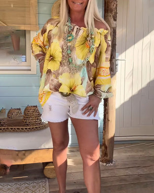 Bluse Av-Skulder Resortprint