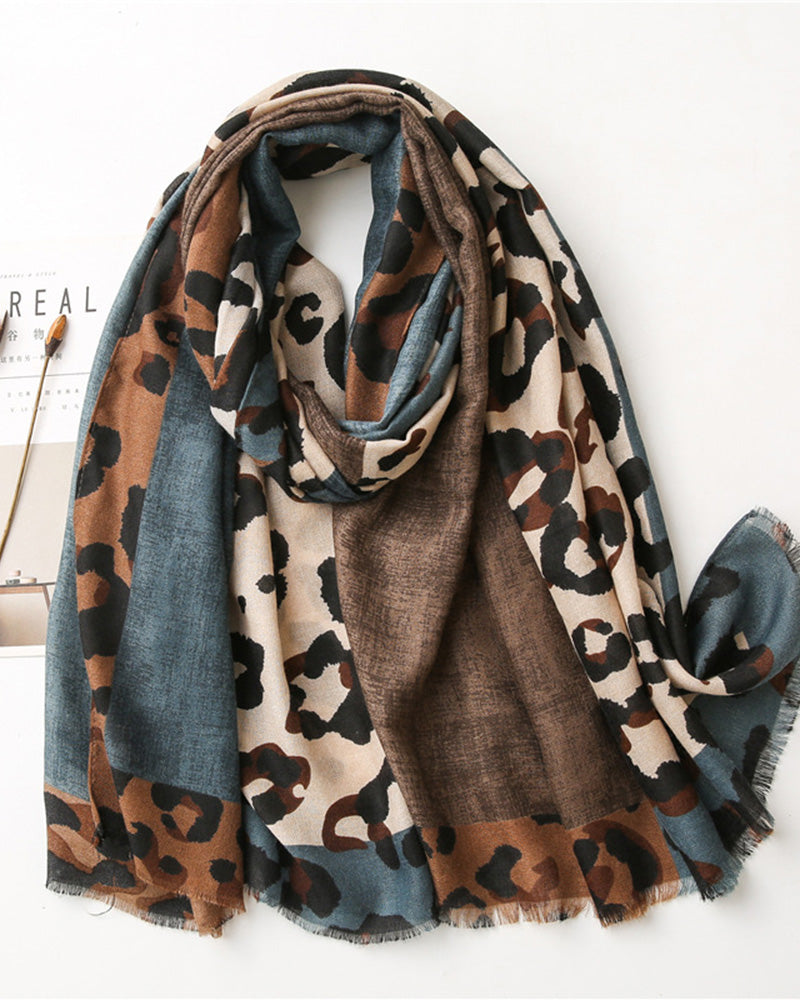 Dame Skjerf Leopard Lappeteppe Trykk Frynser Sjal