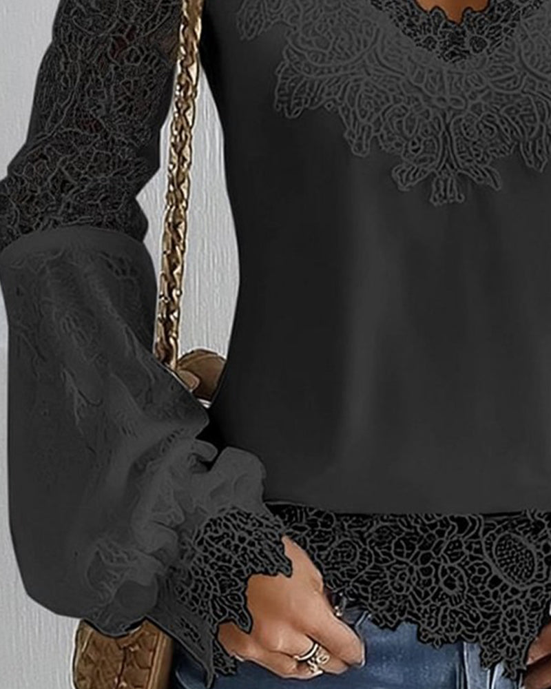 Topp Lappearbeid Langermet V-Hals