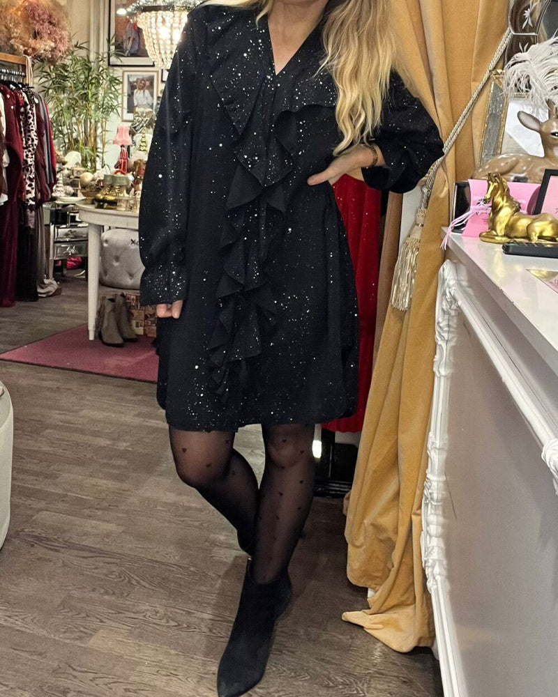 Kjole Løstsittende Rysje Kant Paillettert