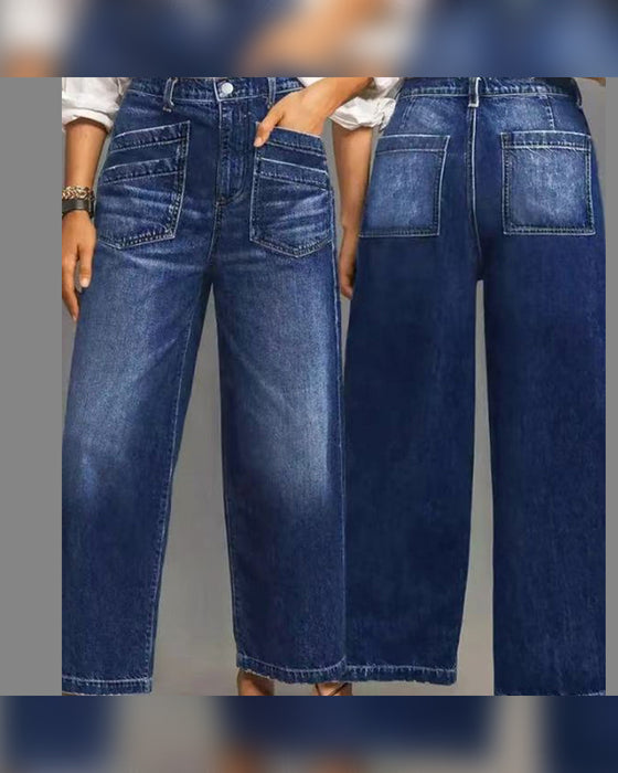 Bukse Dame Casual Høy Midje Bred Bein