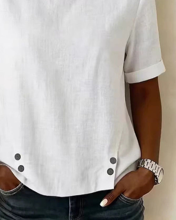 Bluse Kortsermet Uregelmessig Design Halsutringning