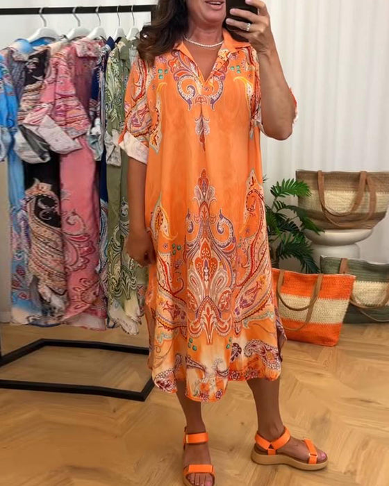 Kjole Retro Krage Trykk