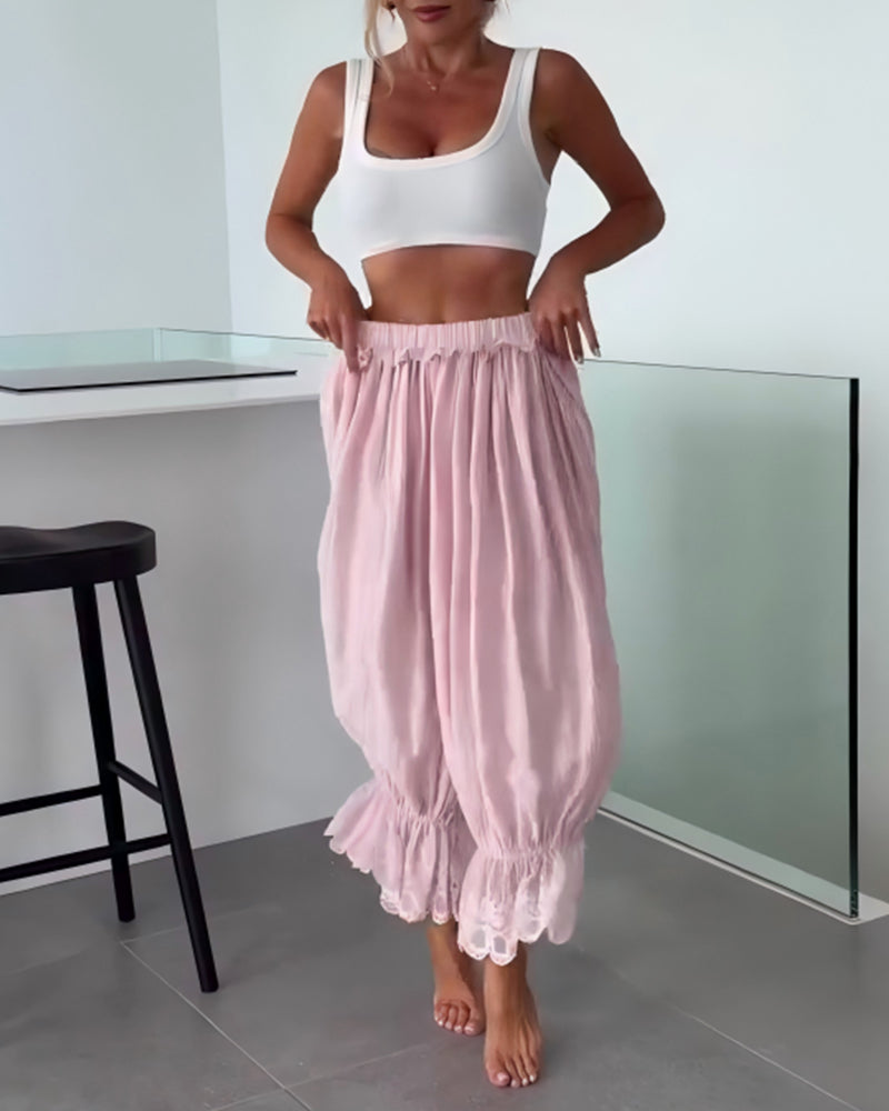 Bukse Ensfarget Bredt Ben Blondekant Oppbrettet Kant