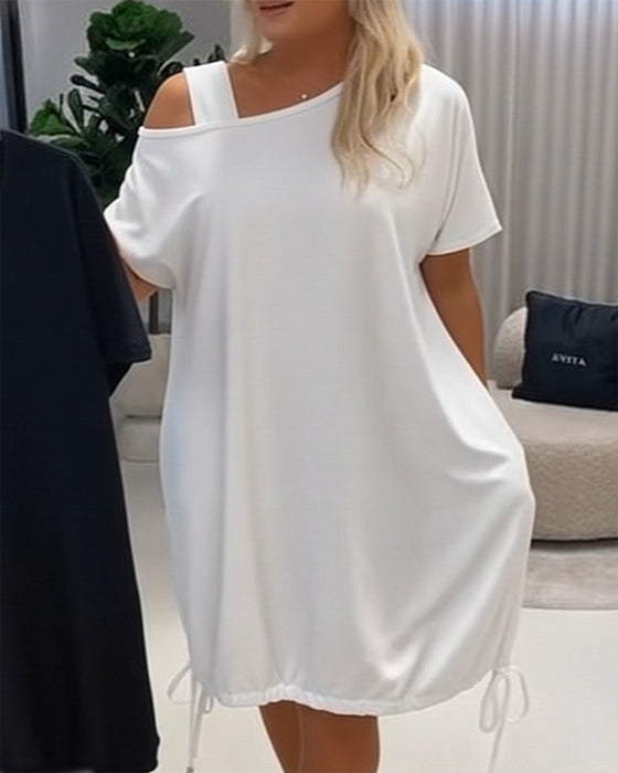 Kjole Ensfarget Off-Shoulder Snøring Casual