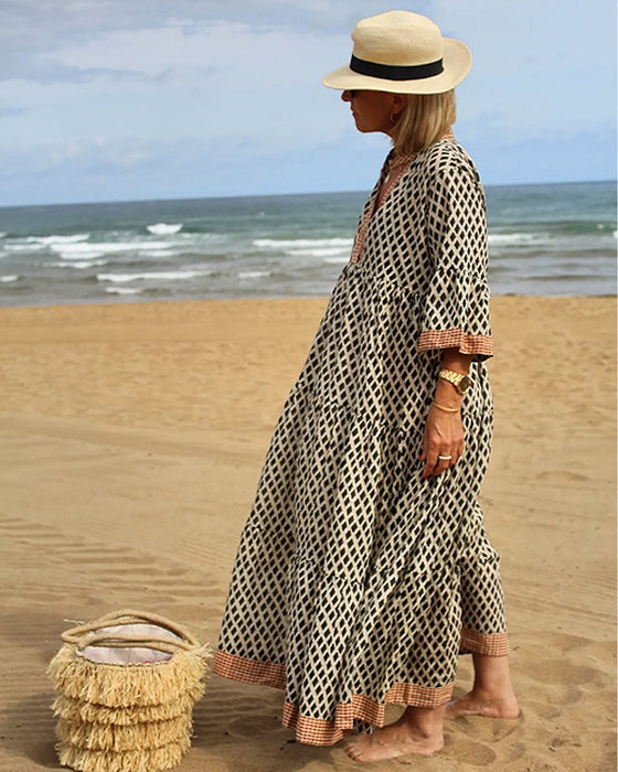 Kjole Med Rutemønster Og Løs Passform