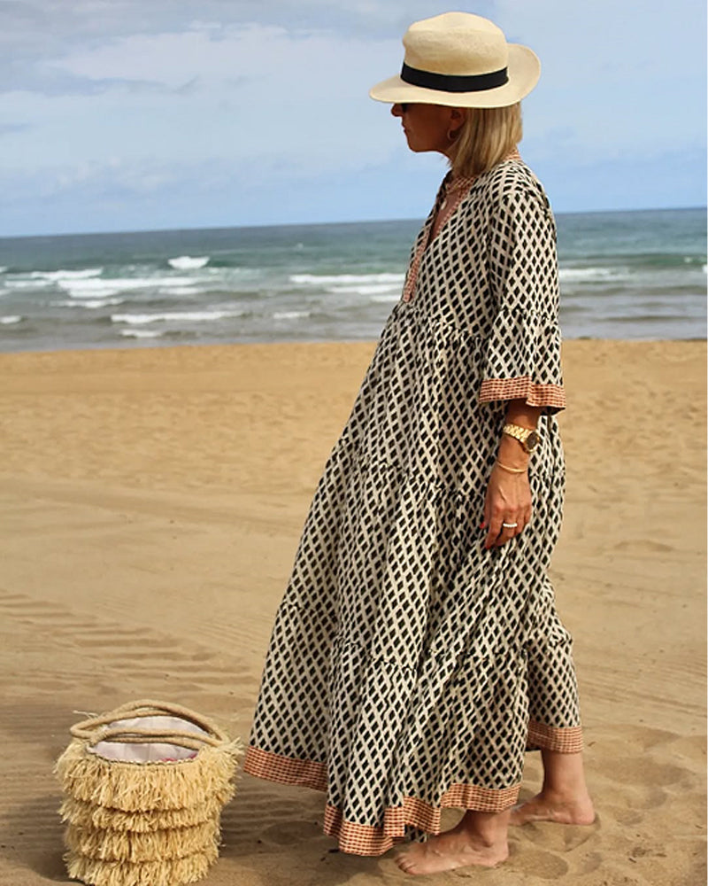 Kjole Med Rutemønster Og Løs Passform