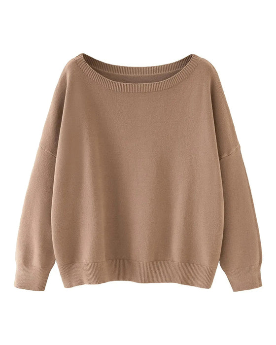 Pullover Rund-Hals Drop-Skulder Ensfarget Løs
