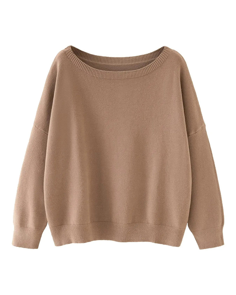 Pullover Rund-Hals Drop-Skulder Ensfarget Løs