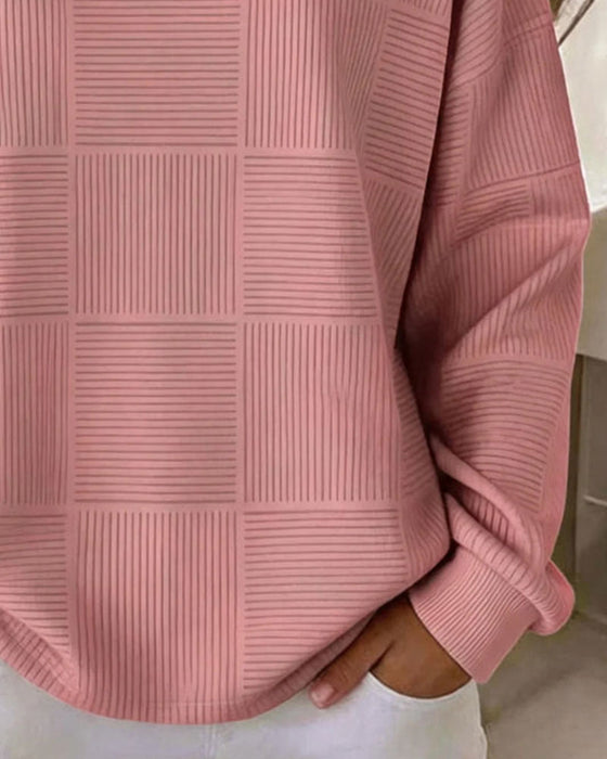 Sweatshirt Rutenett Tekstur Langermet Ensfarget Pullover