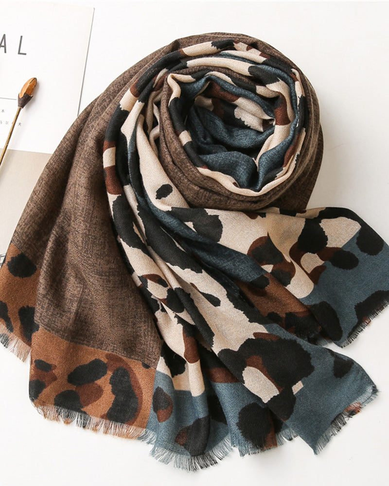 Dame Skjerf Leopard Lappeteppe Trykk Frynser Sjal