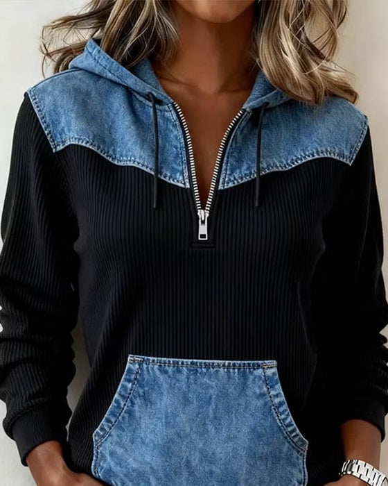 Hettergenser Glidelås Denim Patchwork