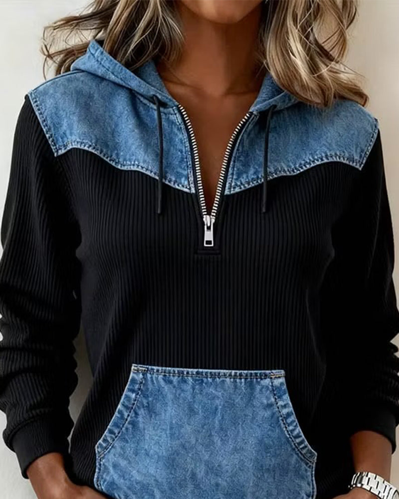Hettergenser Glidelås Denim Patchwork