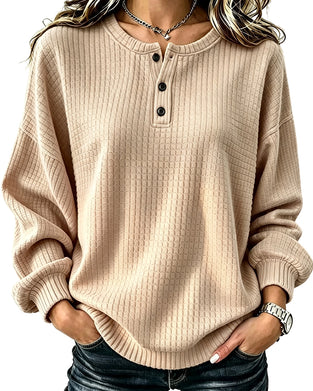 Sweatshirt Rund Hals Knapp Solid
