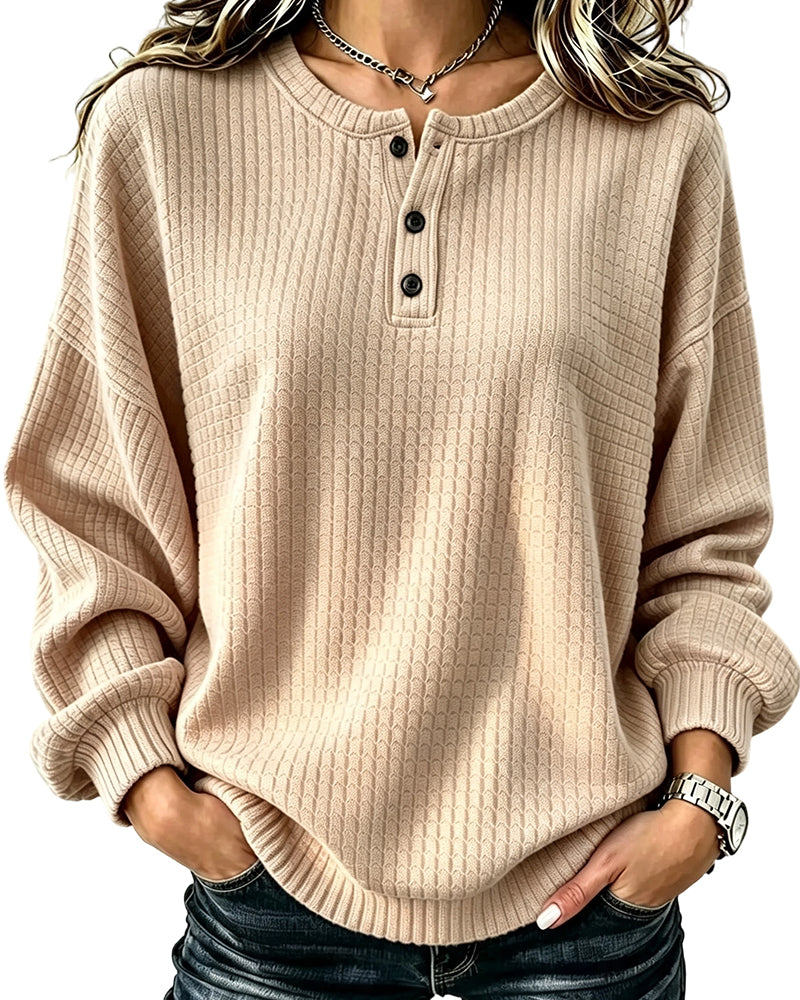 Sweatshirt Rund Hals Knapp Solid