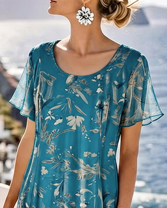 Kjole Blomstret Rund Hals Maxi