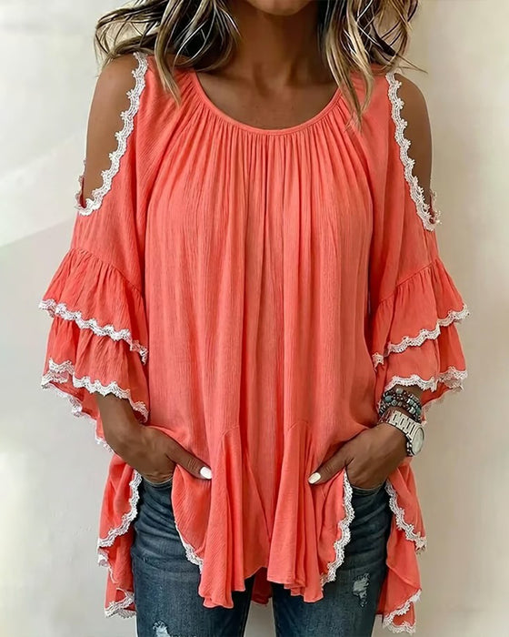 Bluse Off-Shoulder Rysje Flagermuserme Loose Fit