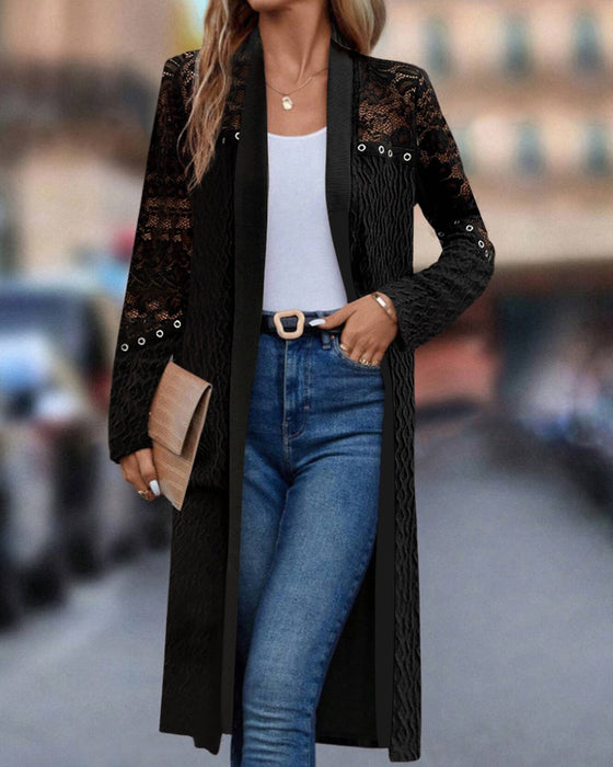 Elegant hul ensfarget frakk i blonder