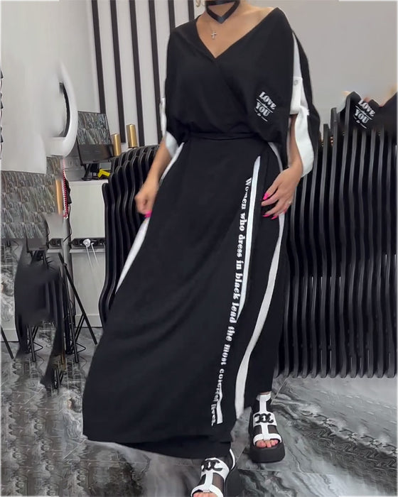 Dress V-Hals Uregelmessig Løse Bukser