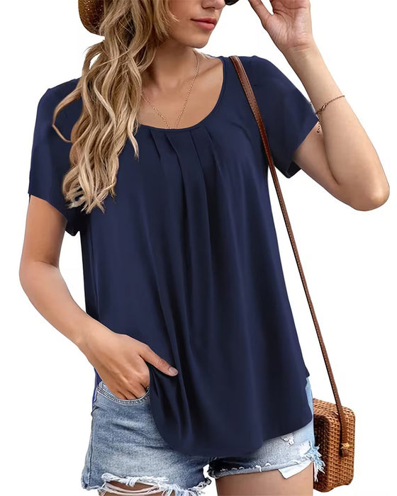 T-Shirt Plissert Casual Kort Erme