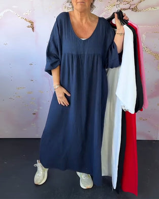 Kjole Skogstil V-Hals Plissert Ensfarget