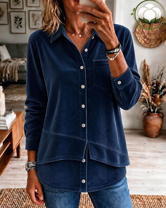 Bluse Kordfløyel Asymmetrisk Fald