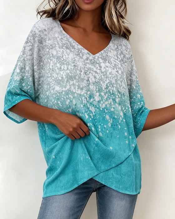 T-Shirt V-Hals Snøfnugg Gradient Fald Uregelmessig