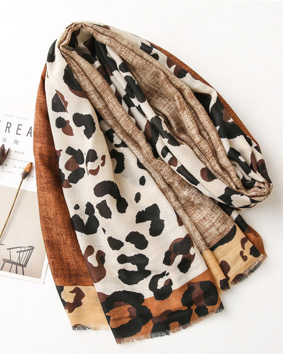 Dame Skjerf Leopard Lappeteppe Trykk Frynser Sjal