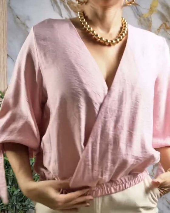 Bluse V-Hals Elastisk Midje