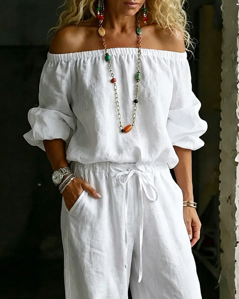 Jumpsuit Off-Shoulder Knyt Midje Innsnørt Midje