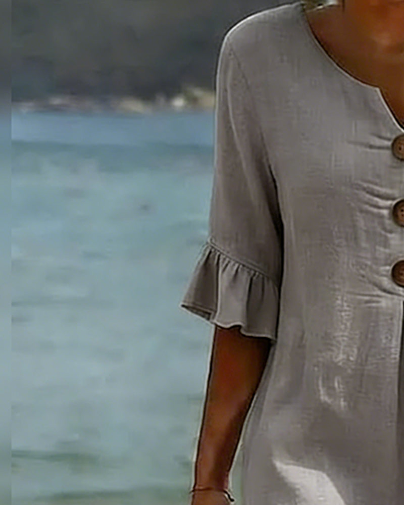 Kjole Knepp Rynkete Erm 100% Bomull